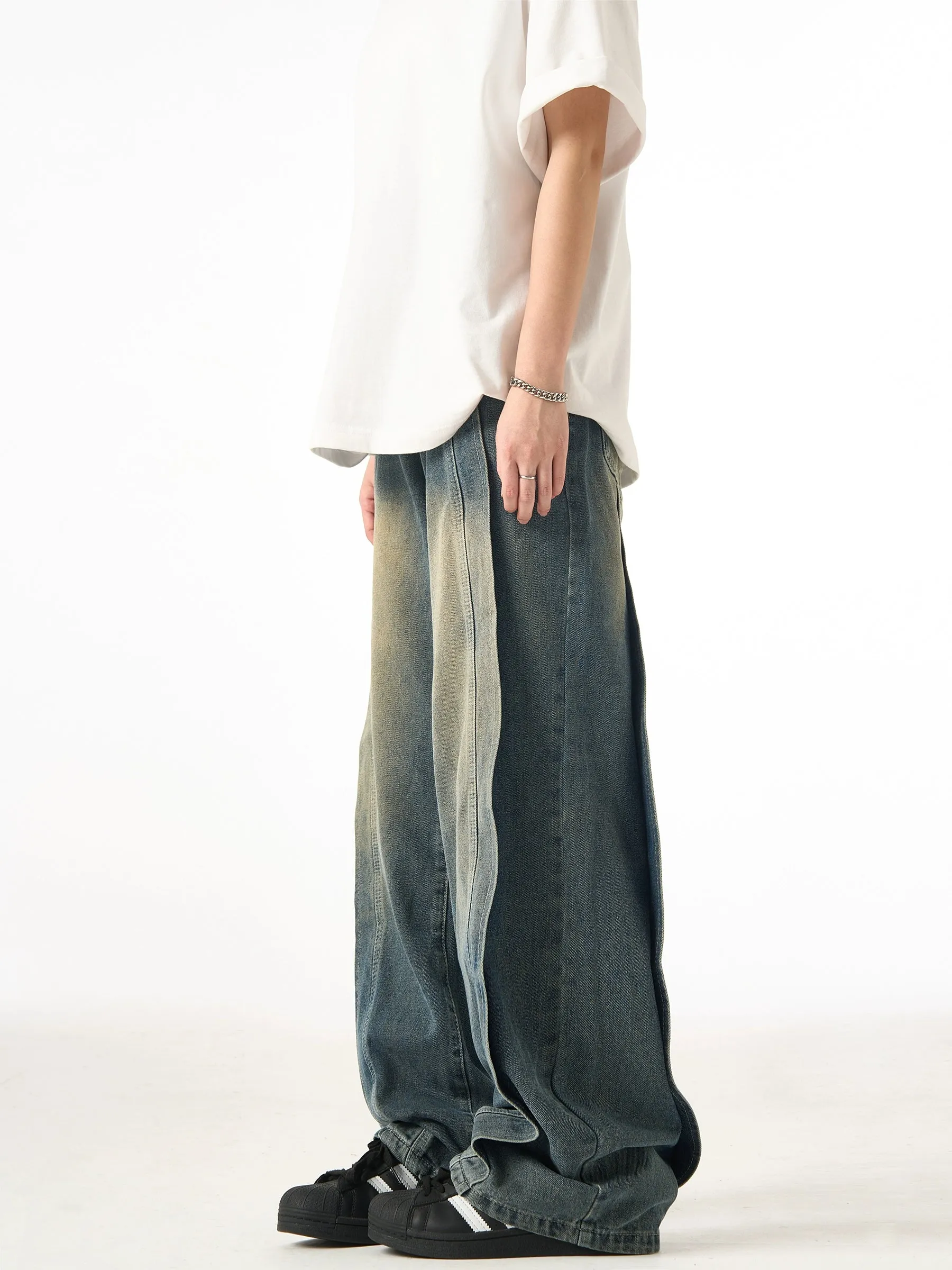 Spliced Wide Leg Jeans