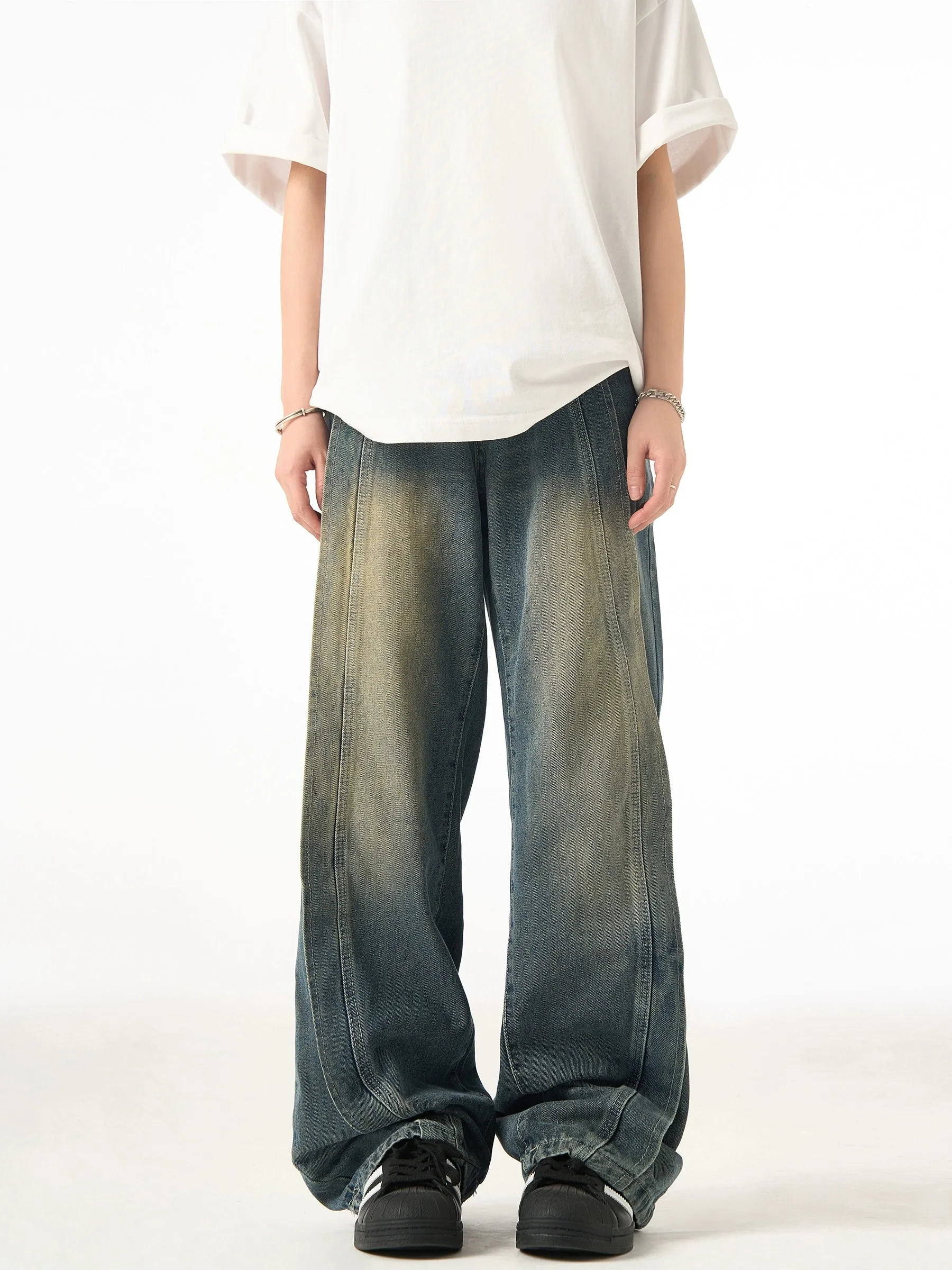 Spliced Wide Leg Jeans