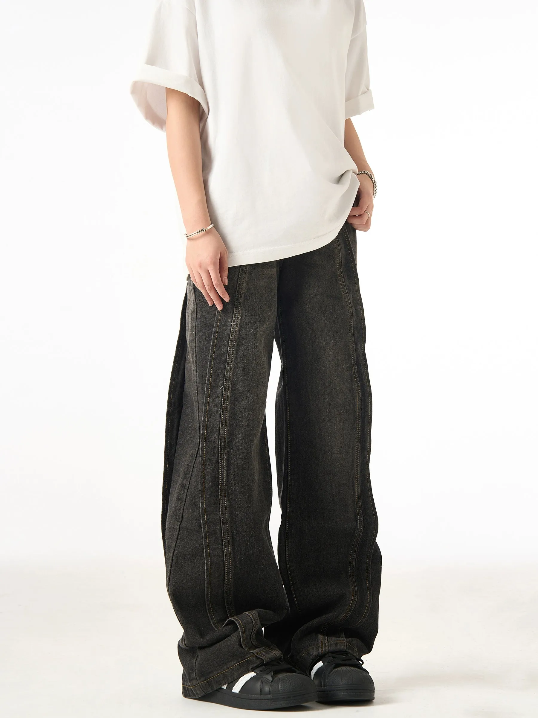 Spliced Wide Leg Jeans