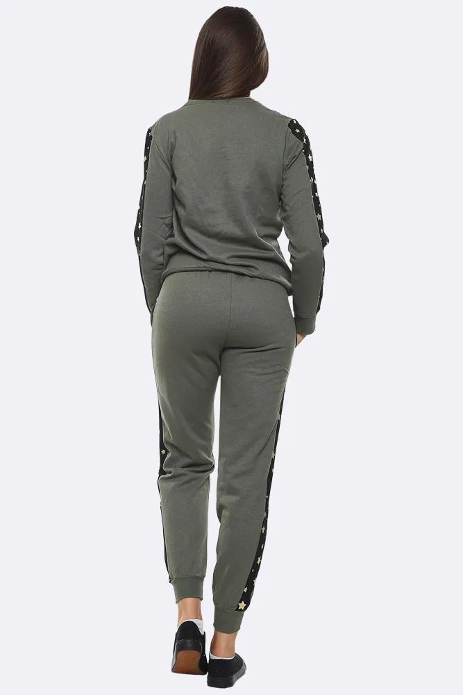 Star Print Side Panel Loungewear Tracksuit