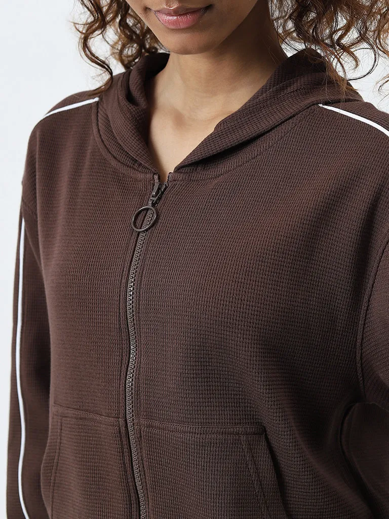 Studiofit Brown Waffle-Textured Cotton Jacket