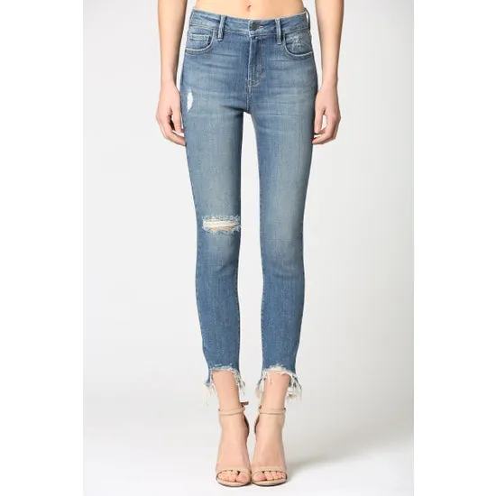 Uneven Hem Destructed Knee Skinny Jeans