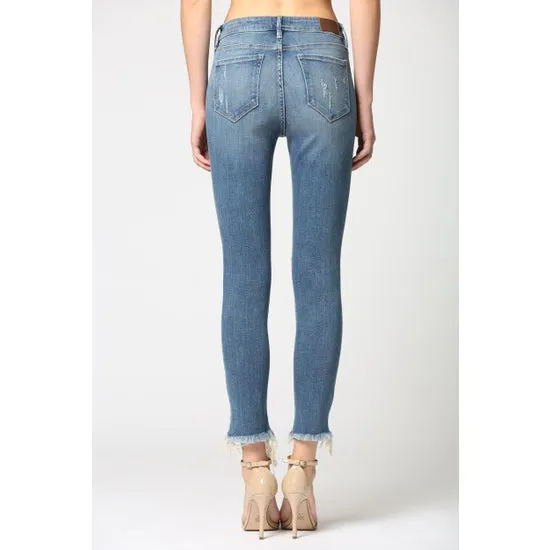 Uneven Hem Destructed Knee Skinny Jeans