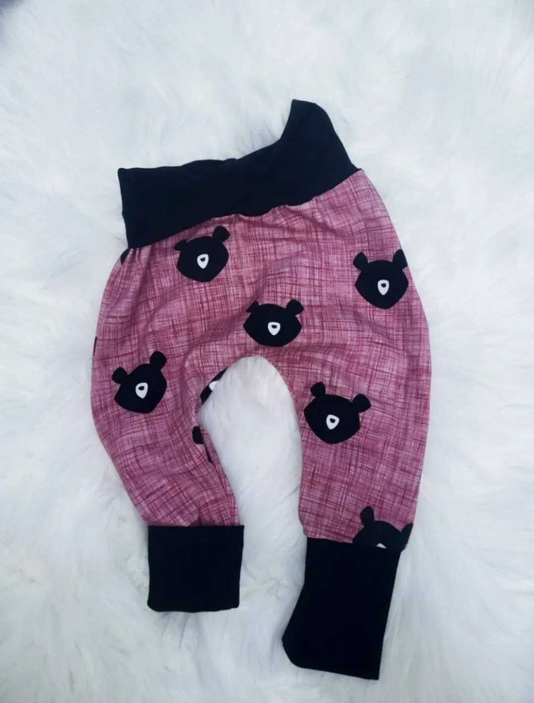 Unisex Black Bear Grow with me pants for kids