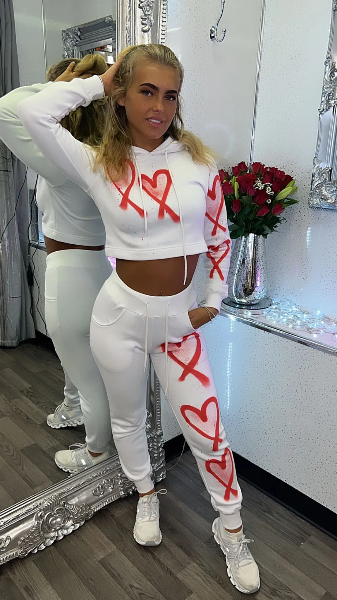 Valentines Made With Love Cropped Hoodie Tracksuit - Red Valentine Hearts