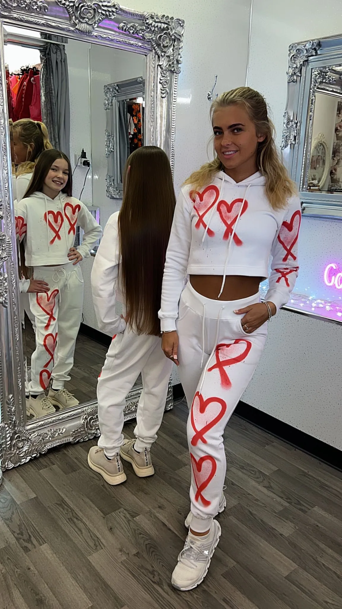 Valentines Made With Love Cropped Hoodie Tracksuit - Red Valentine Hearts