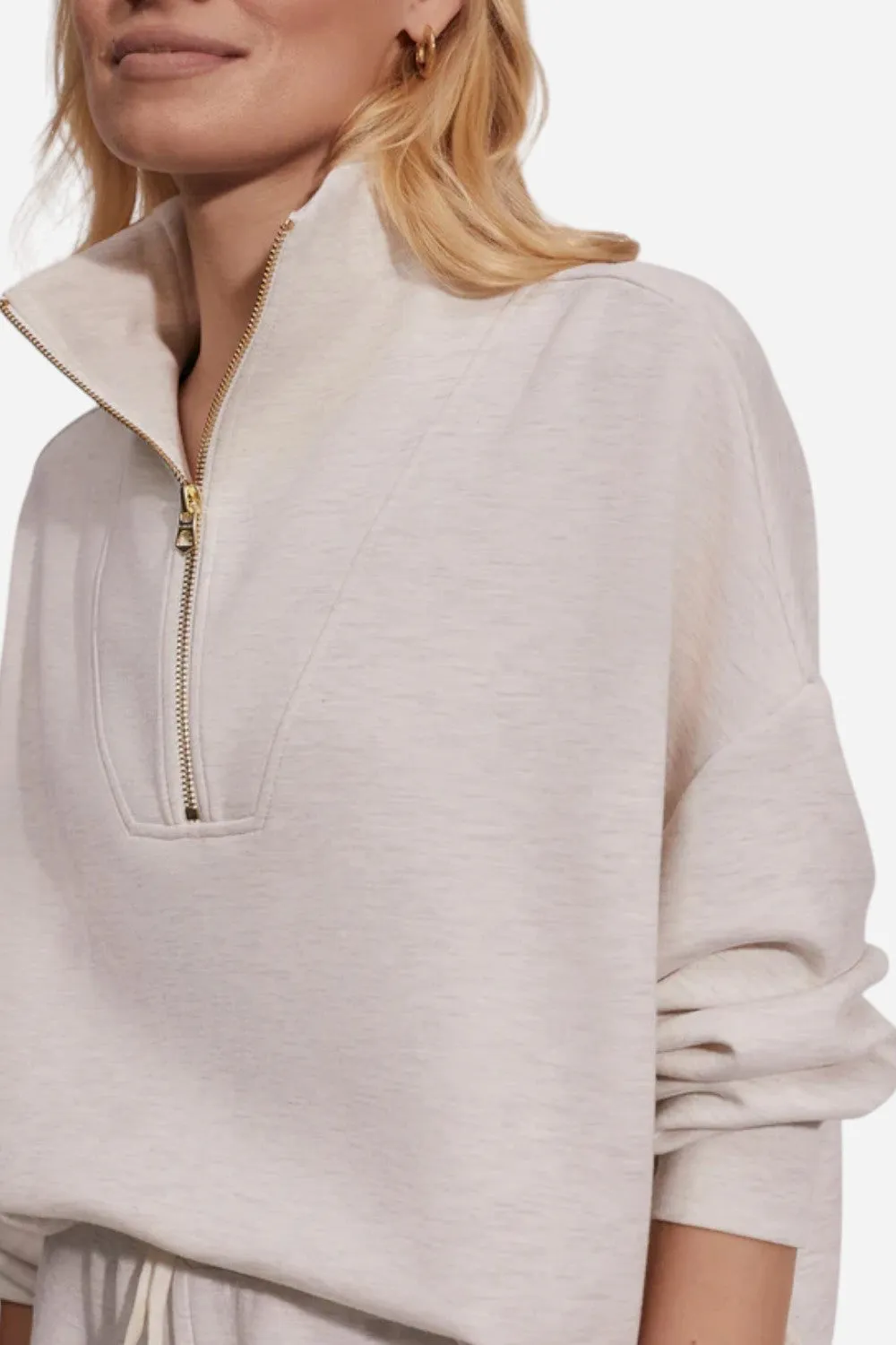 Varley Hawley Half Zip Sweatshirt in Ivory Marl