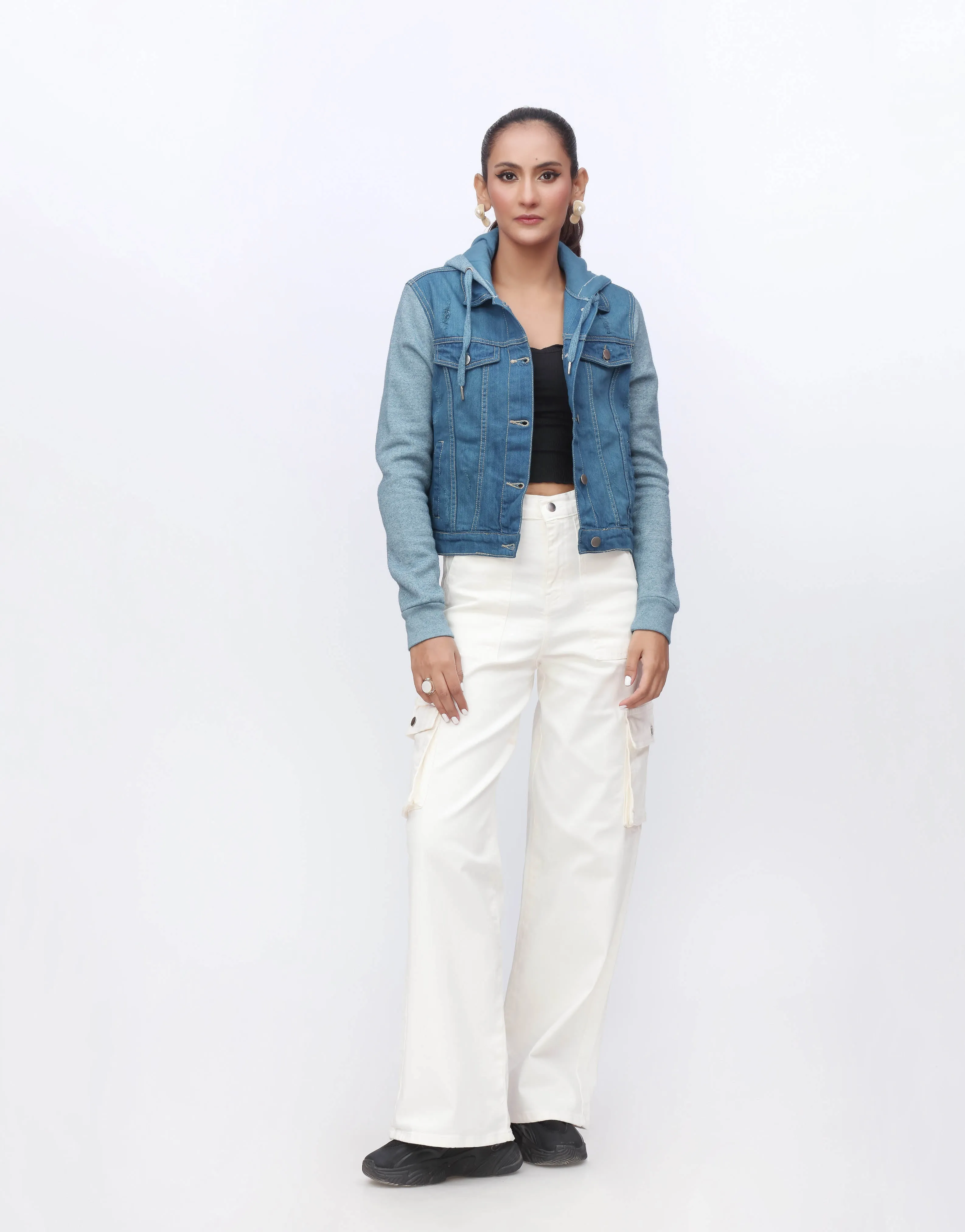 Wide Leg Flap Pocket Cargo White