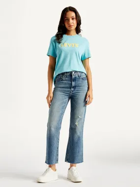 Women's High Rise Ribcage Cropped Bootcut Blue Jeans